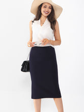 Women's midi skirt is fashionable and stylish, wrinkle free, with elastic pockets for office environment